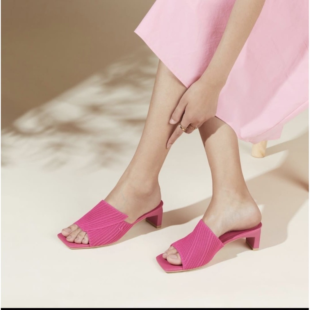 VIVAIA Jade Pitaya Pink Knit Square Toe Block Heel Mules Sandals EU 41 US 9.5 - Picture 2 of 13